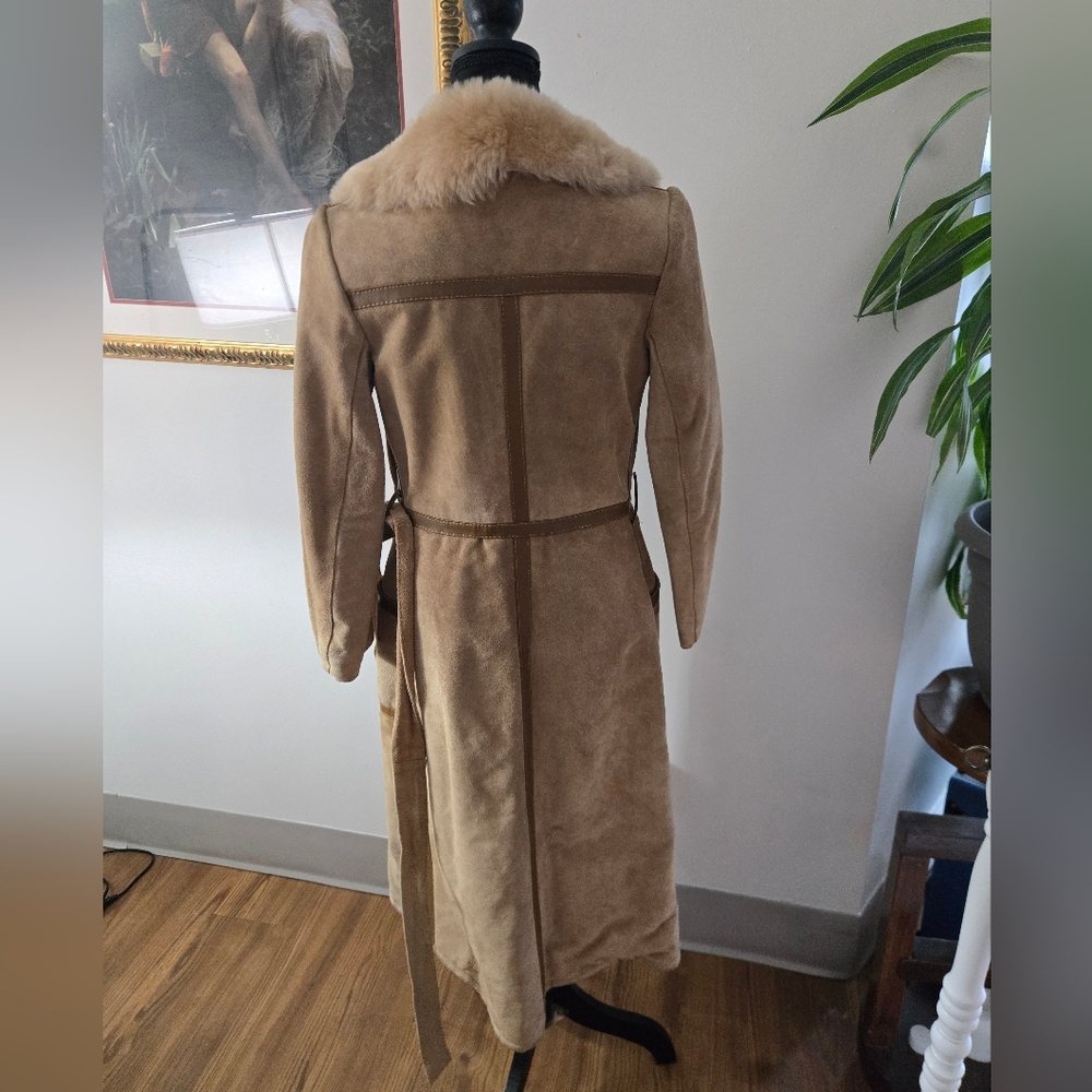 Long Vintage Suede Jacket Faux Fur Collar - Picture 6 of 16